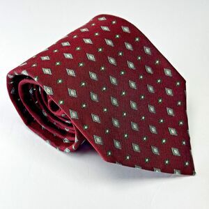 Vintage Polo Ralph Lauren Tie Burgundy Diamond Geometric Silk Made in USA Preppy